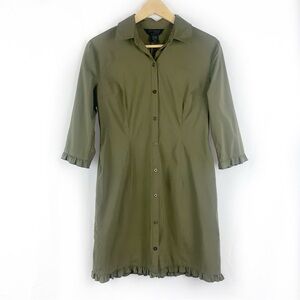 Vintage Express Olive Green Button Front Shirt Dress
